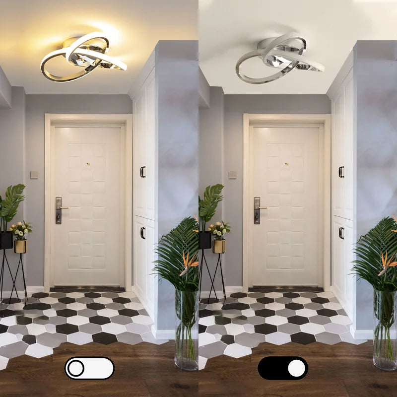Modern LED Ceiling Light Silver Metal Texture Clover Line Design Suitable for Bedroom Hallway Kitchen Entrance Lighting Fixtures
