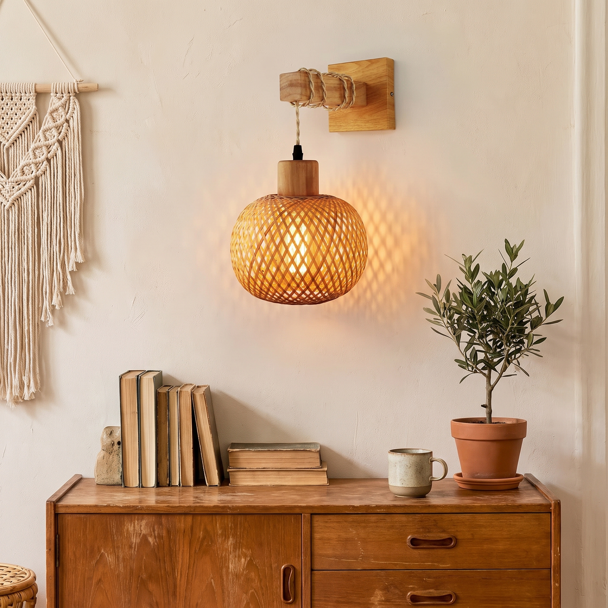 Japanese Bamboo Rattan Wall Lamp