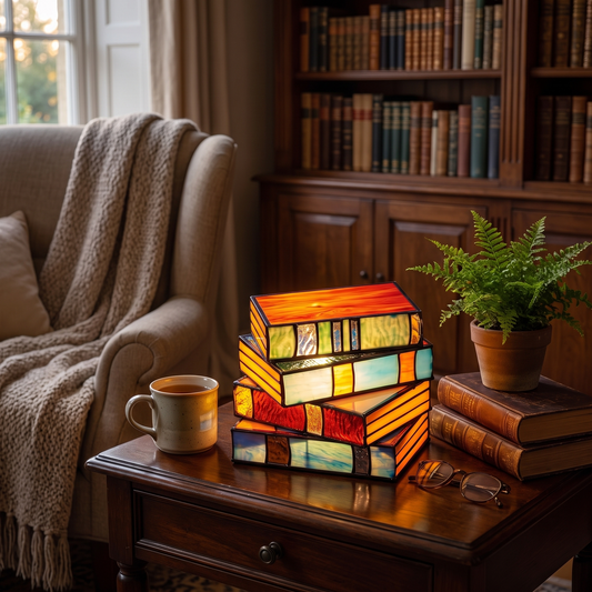 Stacked Books Rainbow Glow Planter