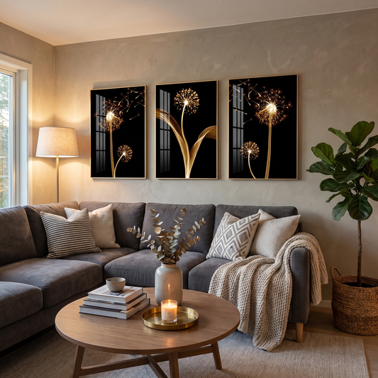 Golden Dandelion Canvas Wall Art Set