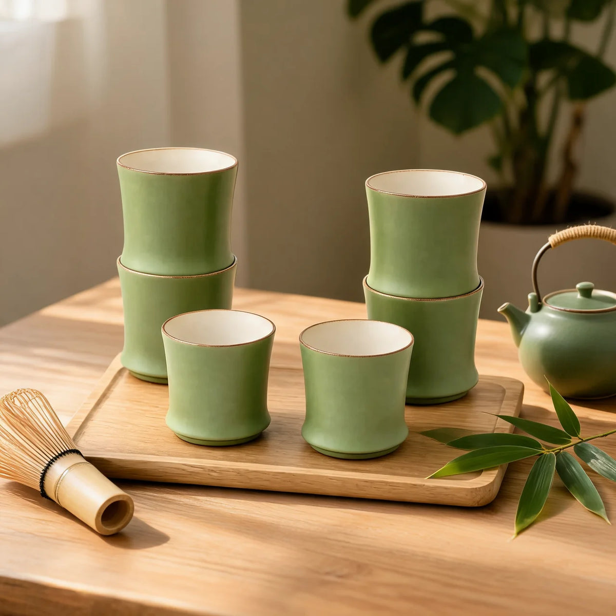 Stackable Bamboo Ceramic Cups